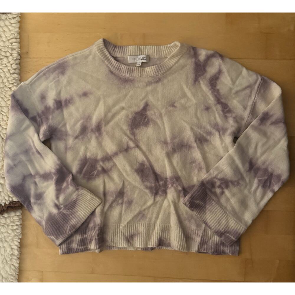 INTERMIX Sweater Wool Cashmere Blend Tie Dye Size Small Purple Cozy Tight Knit